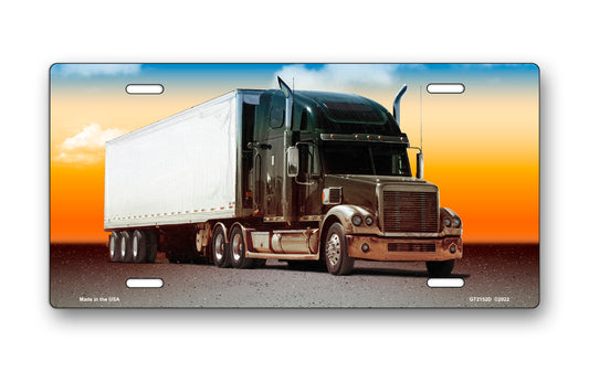 Trucker Sunset License Plate