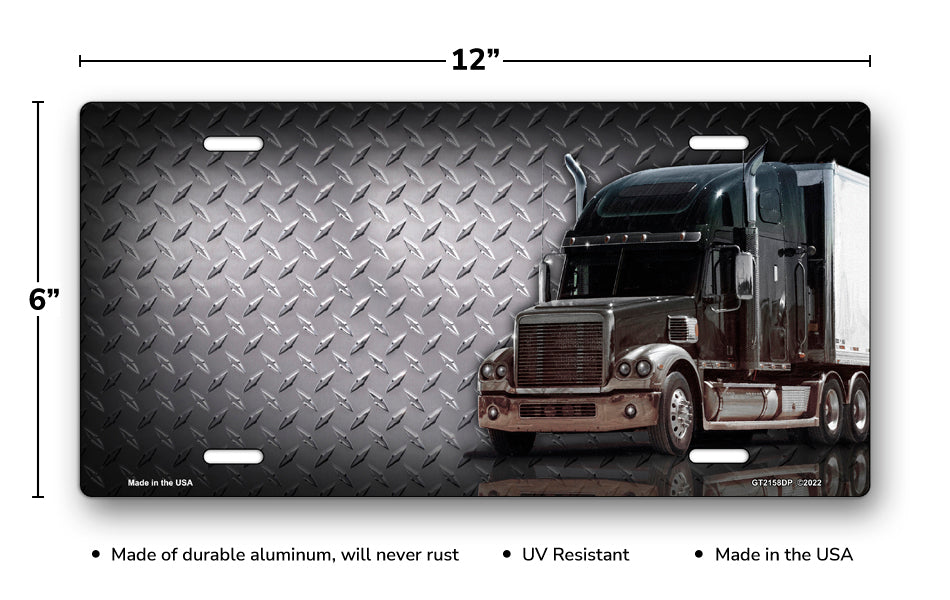 Tractor Trailer on Simulated Diamond Plate Offset License Plate