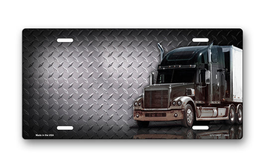Tractor Trailer on Diamond Plate Offset License Plate