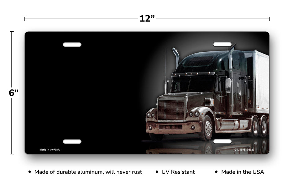 Tractor Trailer on Black Offset License Plate