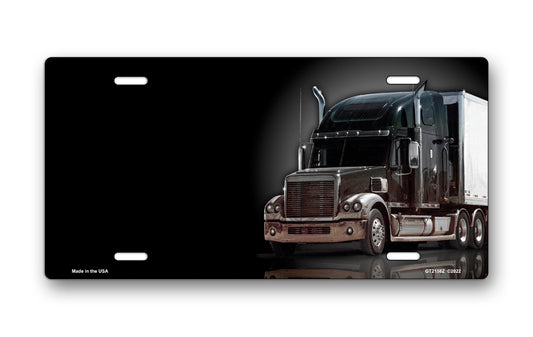 Tractor Trailer on Black Offset License Plate
