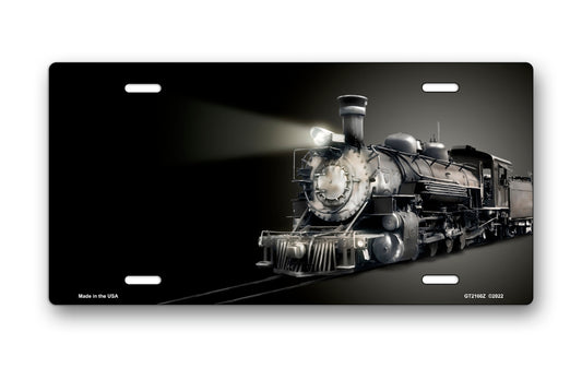 Locomotive on Black Offset License Plate