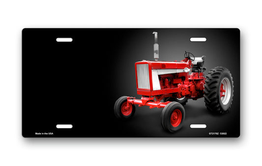 Red Tractor on Black Offset License Plate