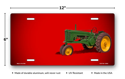 Green Tractor on Red Offset License Plate