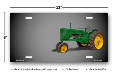 Green Tractor on Gray Offset License Plate