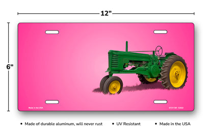 Green Tractor on Pink Offset License Plate