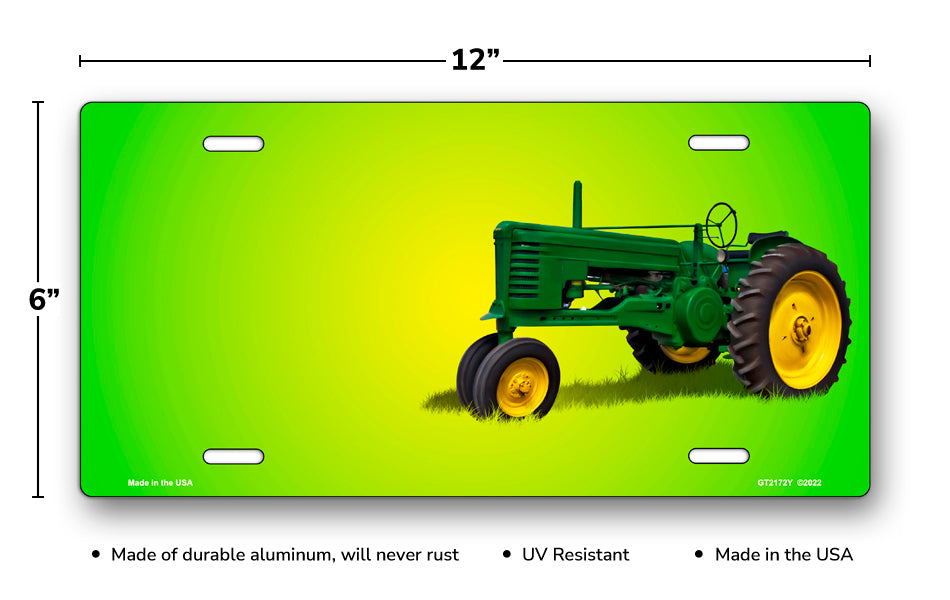 Green Tractor on Green Offset License Plate