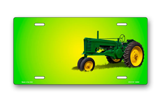 Green Tractor on Green Offset License Plate