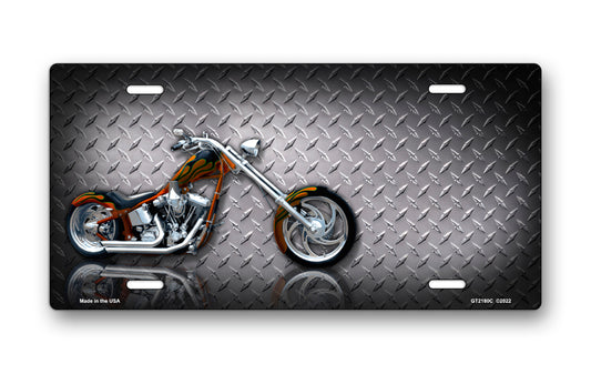 Motorcycle on Diamond Plate Offset License Plate