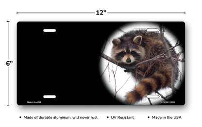 Raccoon on Black Offset License Plate