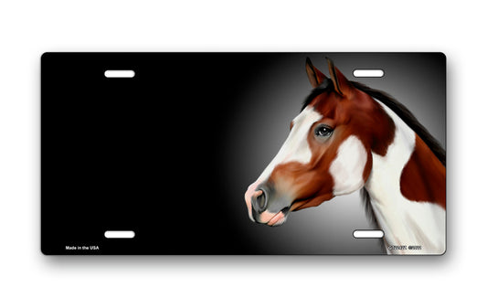 Paint Horse on Black Offset License Plate