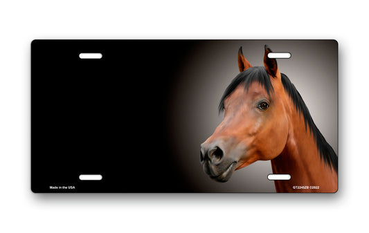 Bay Arabian Horse on Black Offset License Plate