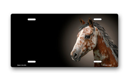 Appaloosa Horse on Black Offset License Plate