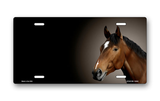 Bay Thoroughbred Horse on Black Offset License Plate