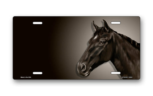 Black Horse on Black Offset License Plate