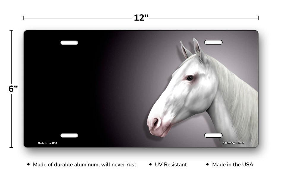 White Horse on Black Offset License Plate