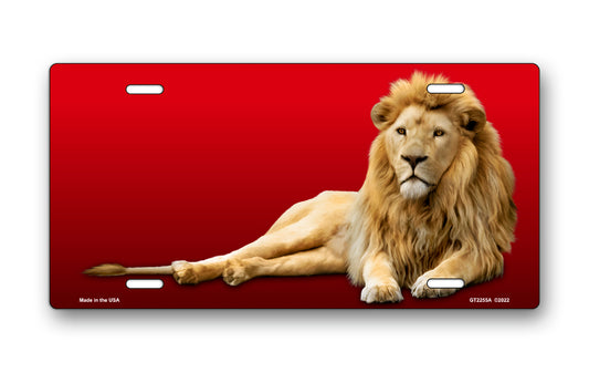 Lion on Red License Plate