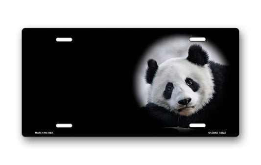 Panda on Black Offset License Plate
