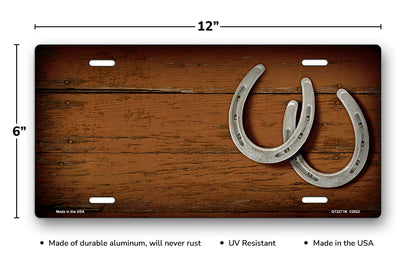 Horseshoes on Wood Offset License Plate