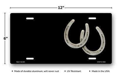 Horseshoes on Black Offset License Plate