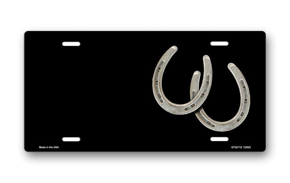 Horseshoes on Black Offset License Plate