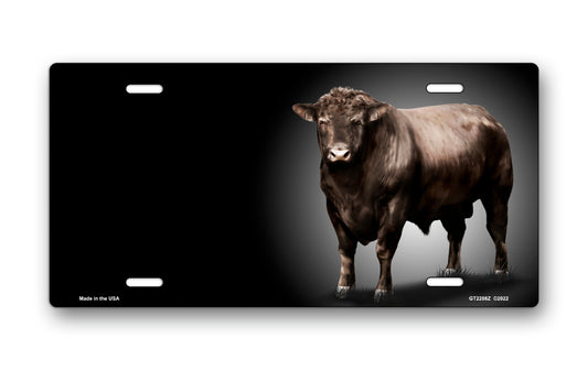 Bull on Black Offset License Plate