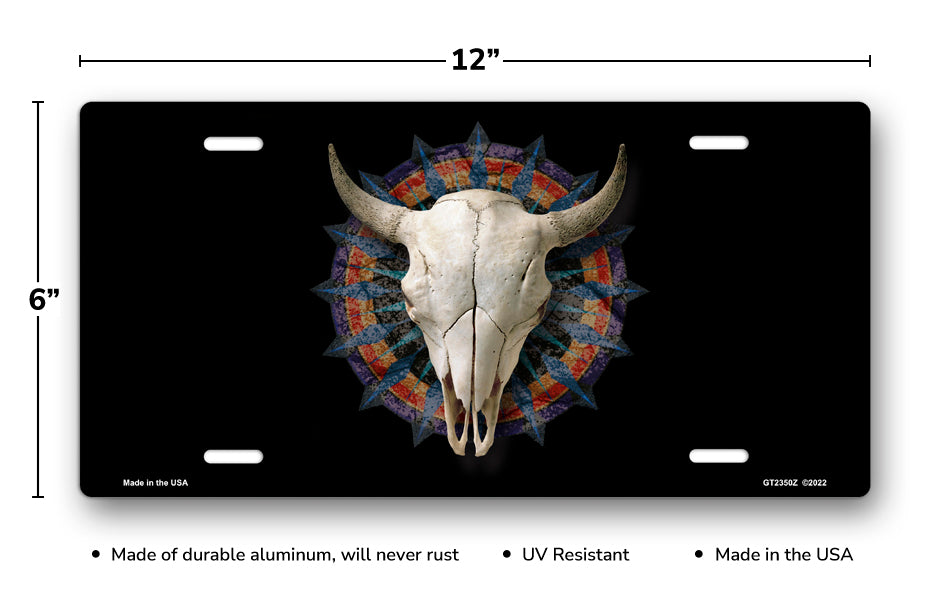 Bull Skull on Black License Plate