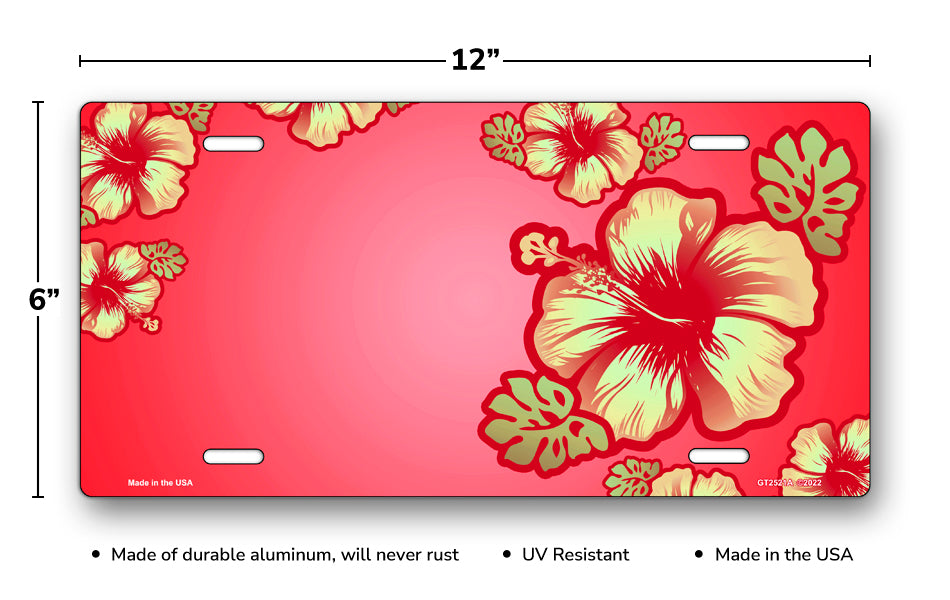 Hibiscus on Red Offset License Plate