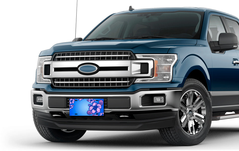Hibiscus on Blue Offset License Plate