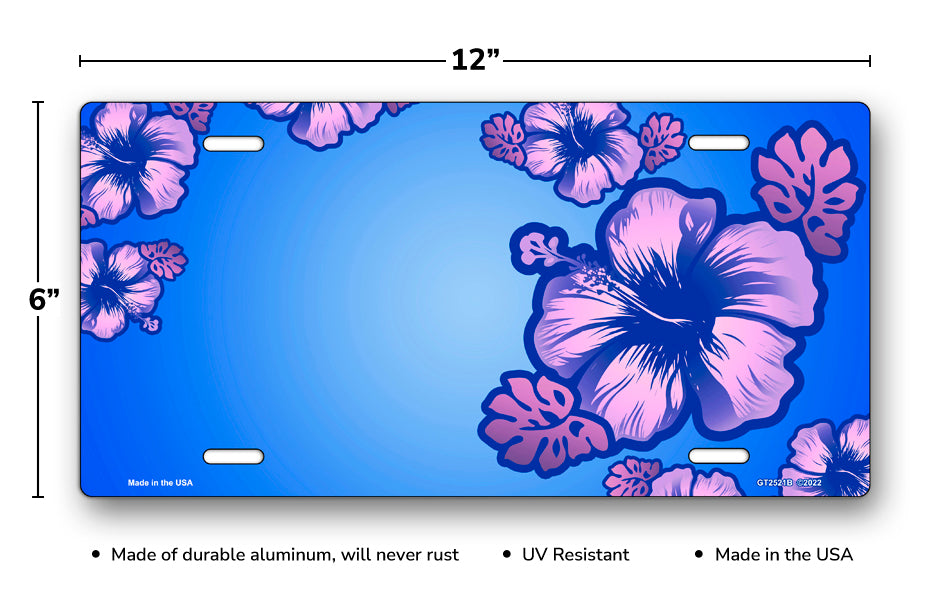 Hibiscus on Blue Offset License Plate
