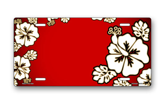 White Hibiscus on Red License Plate