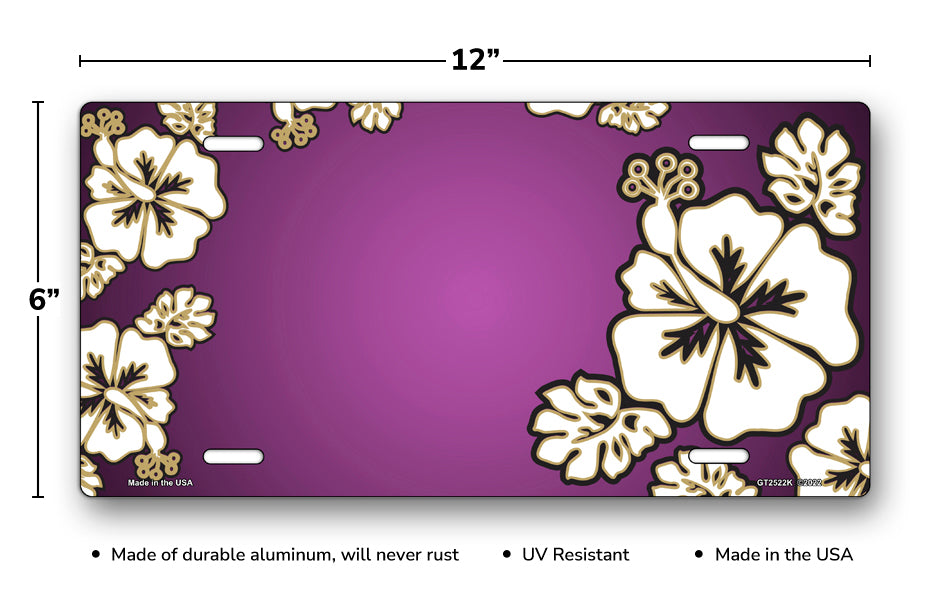 White Hibiscus on Purple License Plate