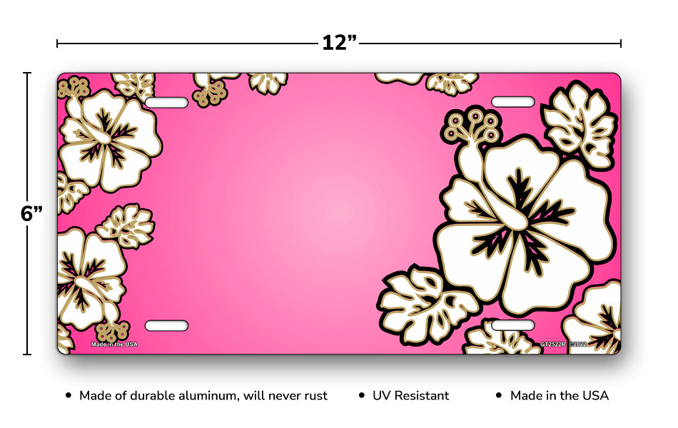 White Hibiscus on Pink License Plate