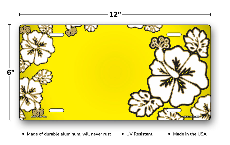White Hibiscus on Yellow License Plate