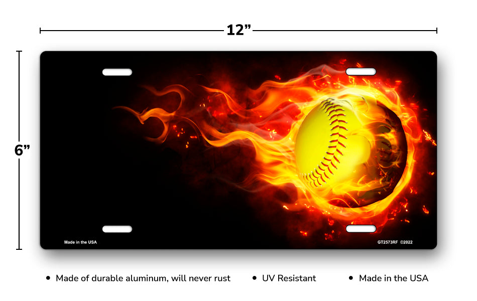 Fastpitch Softball Fireball on Black Offset License Plate