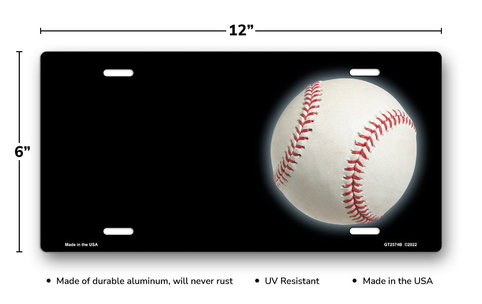 Baseball on Black Offset License Plate