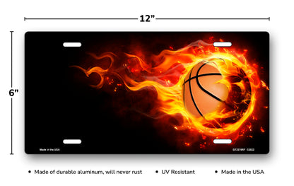 Basketball Fireball on Black Offset License Plate