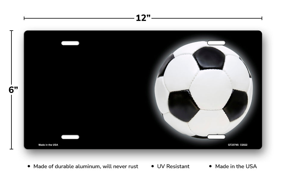 Soccer on Black Offset License Plate