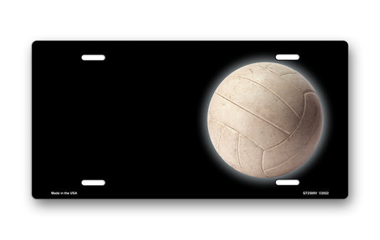 Volleyball on Black Offset License Plate