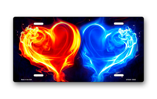 Fire and Ice Hearts on Black License Plate
