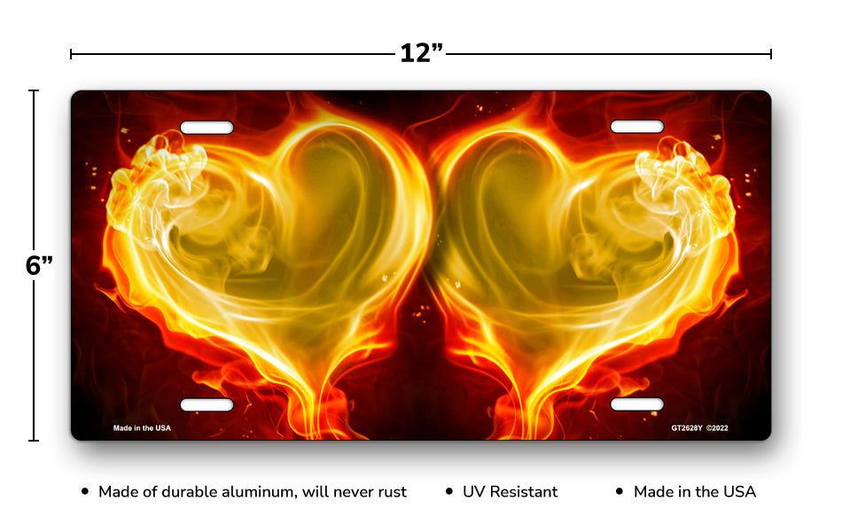 Yellow Fire Hearts on Black License Plate