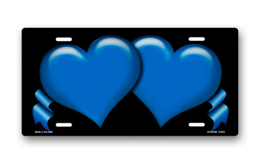 Blue Hearts and Ribbons on Black License Plate