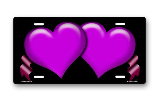 Purple Hearts and Ribbons on Black License Plate