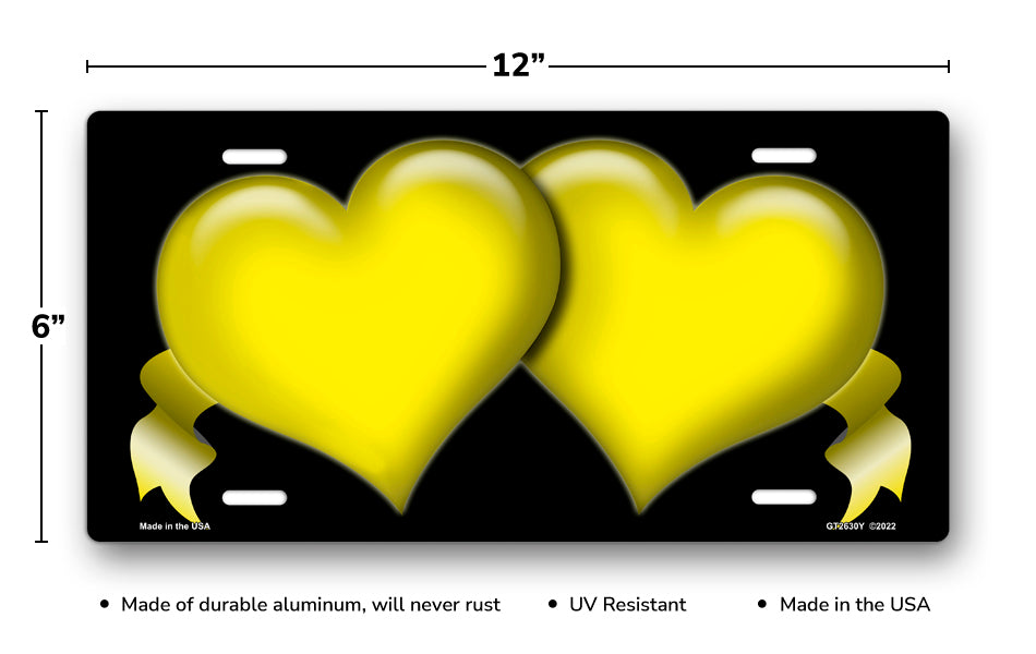 Yellow Hearts and Ribbons on Black License Plate