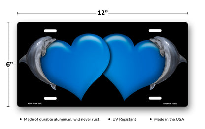 Dolphins and Blue Hearts on Black License Plate