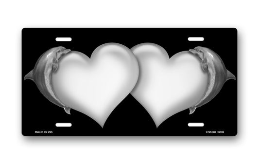 Dolphins and White Hearts on Black License Plate