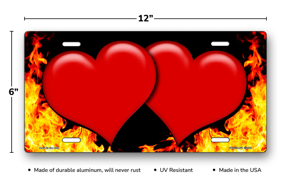 Red Hearts on Fire License Plate