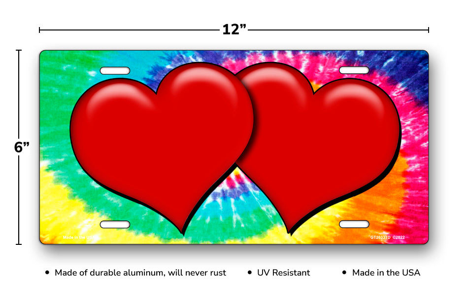 Red Hearts on Tye-Dye License Plate