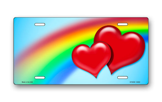 Red Hearts Rainbow License Plate