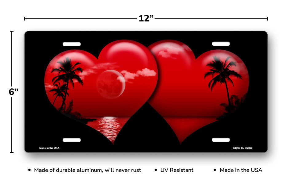 Red Palm Hearts on Black License Plate
